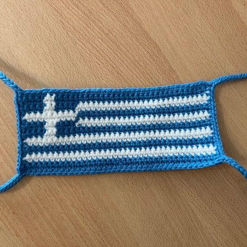 Handmade crochet mug cozy with Greek flag new