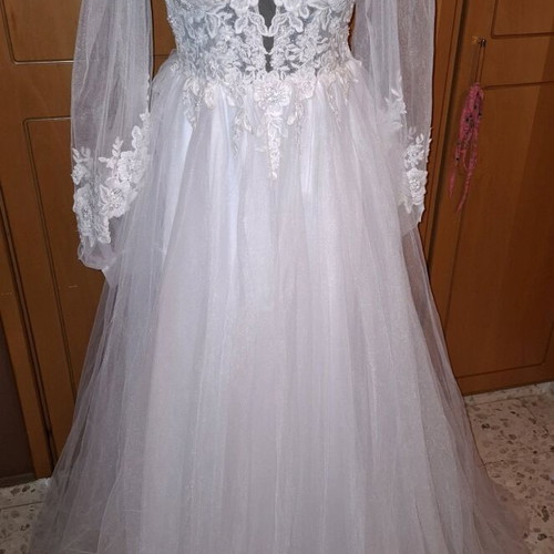 Boho wedding dress white with veil and storage bag, like new, sizes XS-S-M