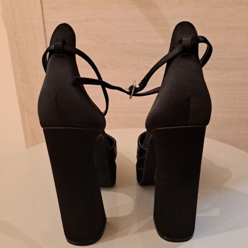 Luigi satin high heel pumps with ankle strap, black