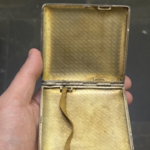 Engraved vintage alpaca cigarette case with monogram