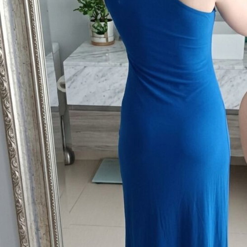 Maxi dress blue one shoulder bodycon slit elegant size M like new