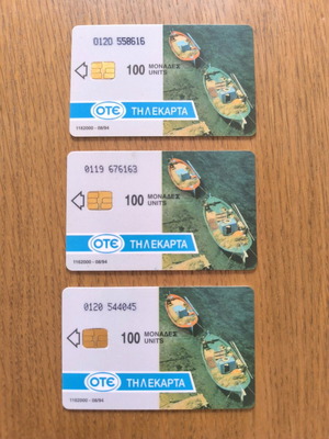 OTE phone cards 3 used, 100 units, edition 08/94