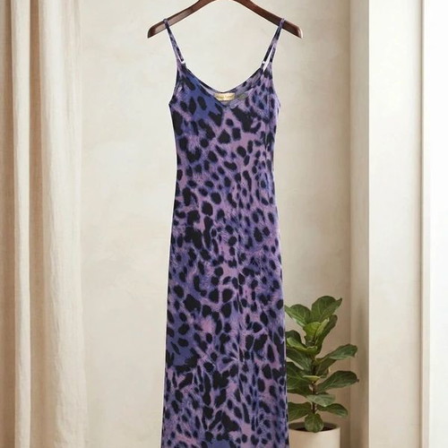 Dancing Leopard Purple Leopard-Print Midi Maxi Dress like new, UK 8 EU Small