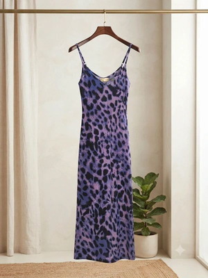 Dancing Leopard Purple Leopard-Print Midi Maxi Dress like new, UK 8 EU Small