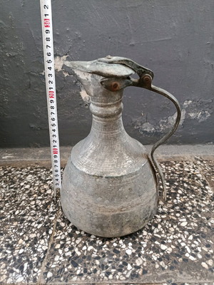 Copper ewer with inscriptions from 1921, used