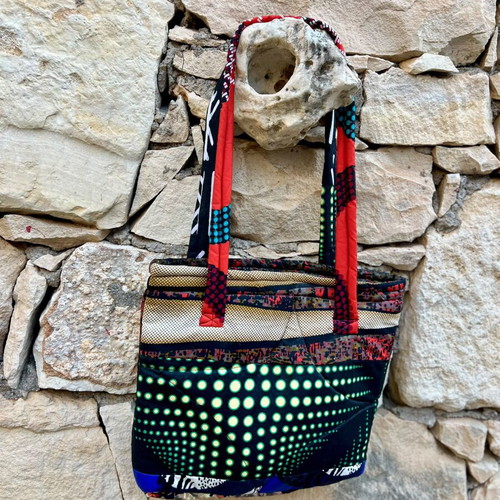 Handmade reversible patchwork shoulder bag, black multicolor