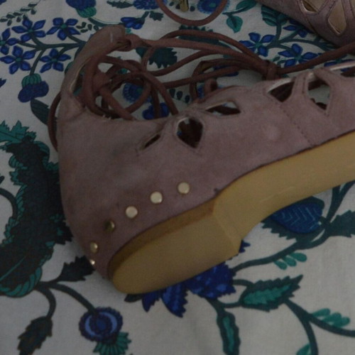 Zara suede-leather ballet lace-up flats new, dusty mauve pink, size 38