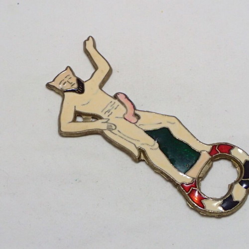 Bottle opener with enamel and brass satyr shape vintage 70's like new