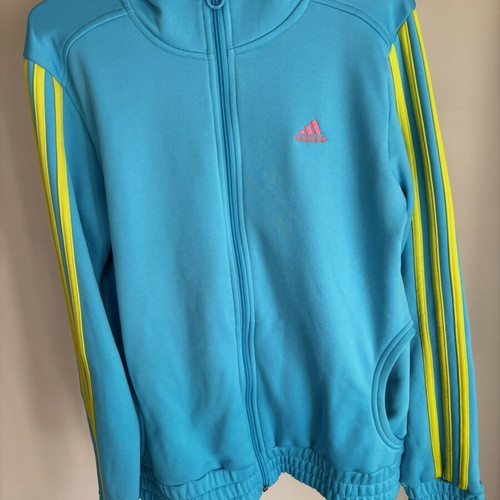 Adidas women's top size S like new, turquoise with yellow stripes
