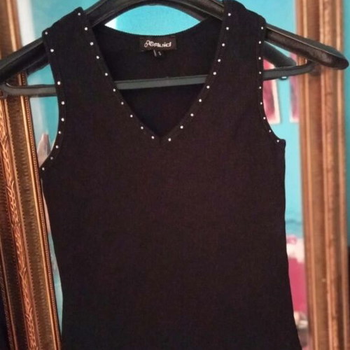 Black elastic cotton top with rhinestones, size S
