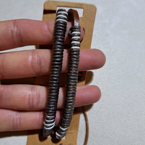 Handmade leather bracelet unisex with adjustable cord new brown
