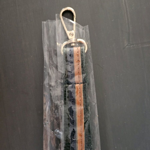 Shoulder bag strap new, dark green with decorative stripes