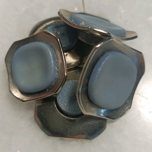 Vintage metal buttons like new, silver with gray-blue detail, set of 5