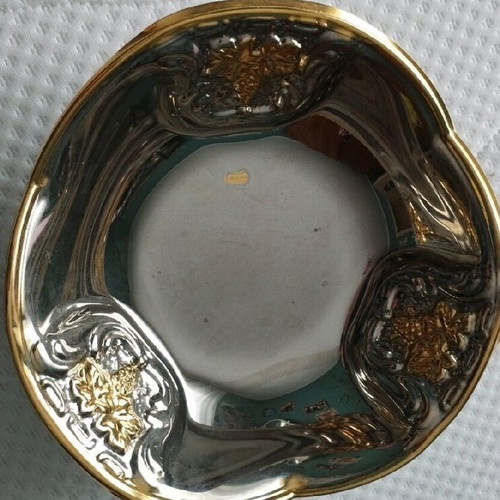 Silver-plated decorative bowl like new with embossed 24k gold designs