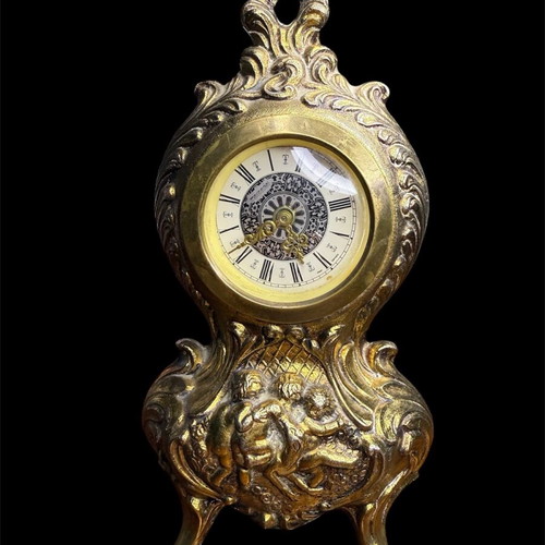 Bronze Table Clock with Baroque Decoration used, West Germany Mechanism