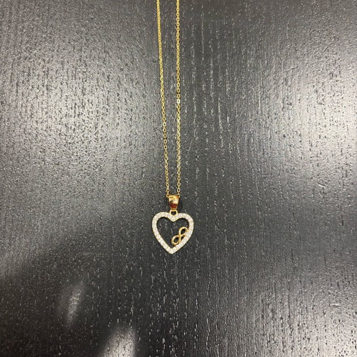 Heart infinity necklace with zircon 925 silver gold plated new unworn