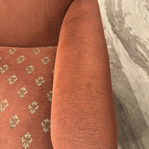 Classic armchairs set of 2 used, wooden frame, terracotta upholstery