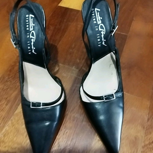 Black Leather Stiletto Pumps With Strap And Buckle New, Size 35