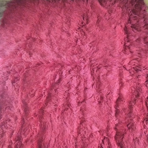 Wool handmade flokati rug used, red, 2.25x1.86 m