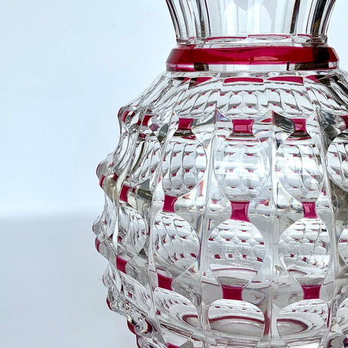 Val Saint Lambert Art Deco vase used, clear and ruby red crystal