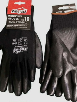 Feral black working gloves new, polyester with PU coating