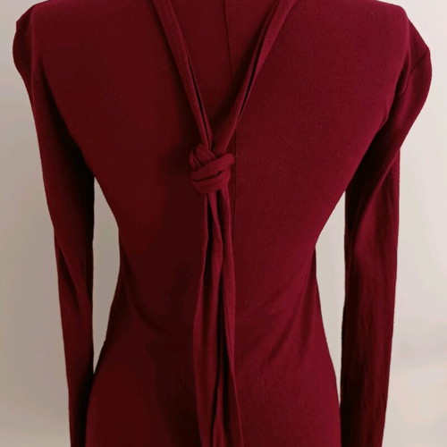 Bershka women's burgundy long-sleeve blouse with neck cord used
