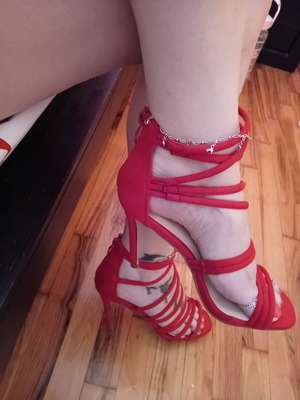 Red women's high-heeled sandals, size 38
