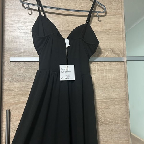 Midi dress black, new, ribbed fabric, slit to the knee