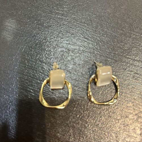 Earrings with modern geometric design like new, beige and gold finish