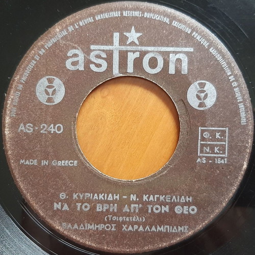 Ν. & Βλ. Χαραλαμπίδης Τη Γερμανίας Τα Νερά 7" single μεταχειρισμένο, λαϊκό