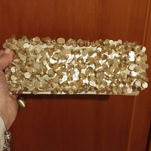 Evening bag with sequins nude gold satin like new