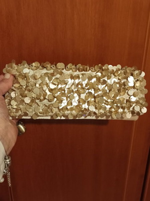 Evening bag with sequins nude gold satin like new
