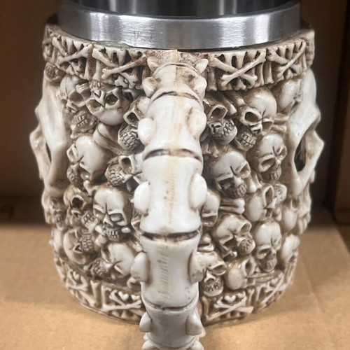 3D Beer Mug Stainless Steel and Resin 450ml Medieval Skull