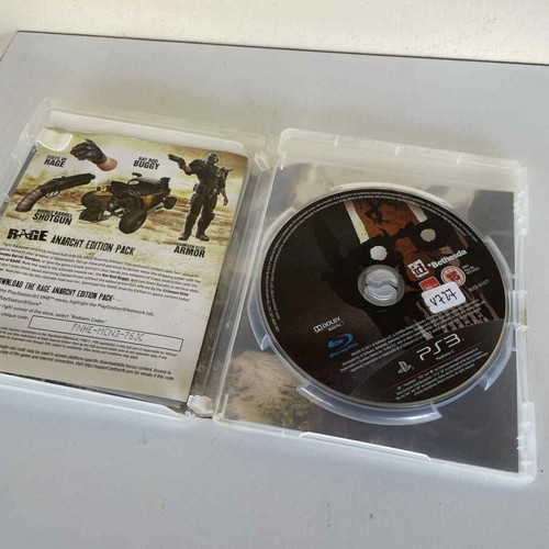 Rage PS3 game used, no manual, case with front tear