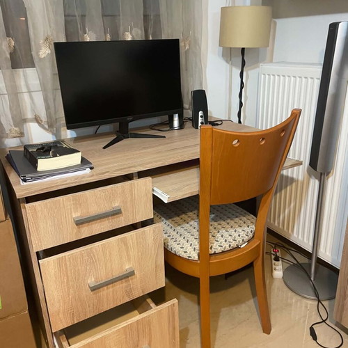 Desk and bookshelf like new with dimensions 1.10W x 0.55D x 0.75H and 1.10W x 0.30D x 0.80H