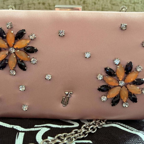 Axel pink clutch bag with rhinestones and chain, new