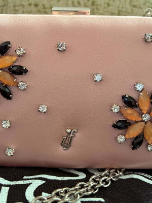 Axel pink clutch bag with rhinestones and chain, new