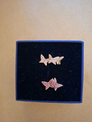 Swarovski butterfly ring set new, pink and gold tone