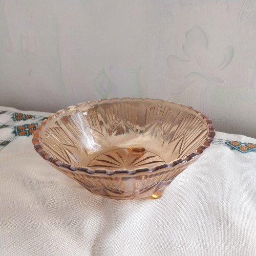 Vintage Bulgarian amber glass fruit bowl 1970s