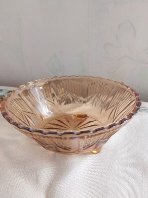 Vintage Bulgarian amber glass fruit bowl 1970s