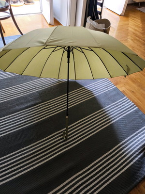 Windproof umbrella with 16 ribs, curved bone handle, automatic, green, new