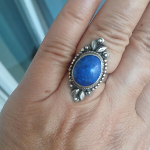 Handmade silver-plated ring with genuine lapis lazuli, 17.5 mm