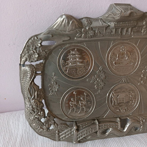 Silver-plated Buddhist tray like new 26x17 cm