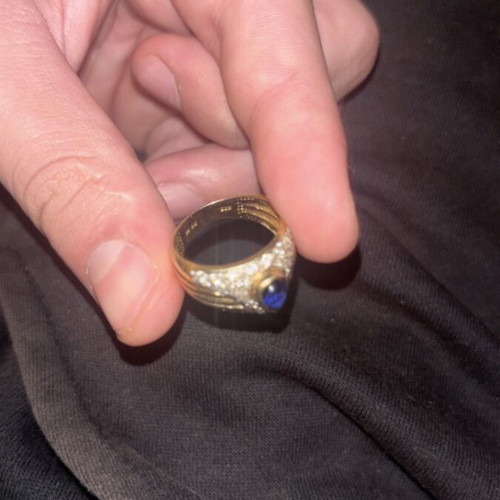 Gold 14k Cavalier ring with real blue stone