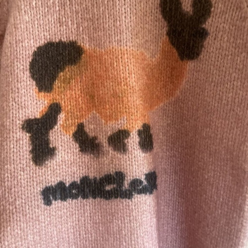 Moncler pink wool sweater with llama design, size 10 years