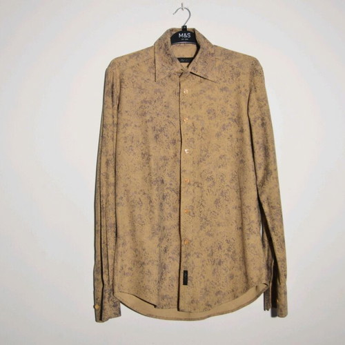 Beige shirt with gray patterns used, thick fabric, size L