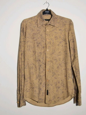 Beige shirt with gray patterns used, thick fabric, size L