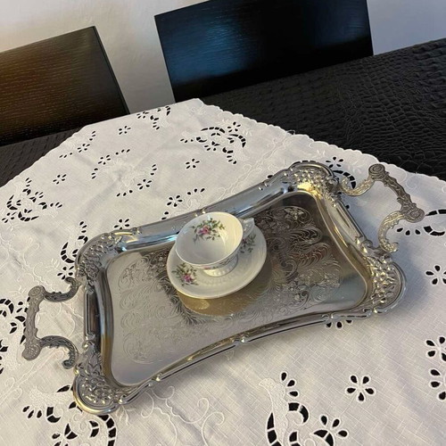 Vintage Twin Bird serving tray like new, stainless steel with floral design