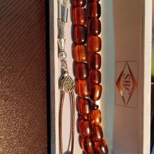 Komboloi handmade amber worry beads with silver clip and arabic tassel