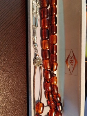 Komboloi handmade amber worry beads with silver clip and arabic tassel